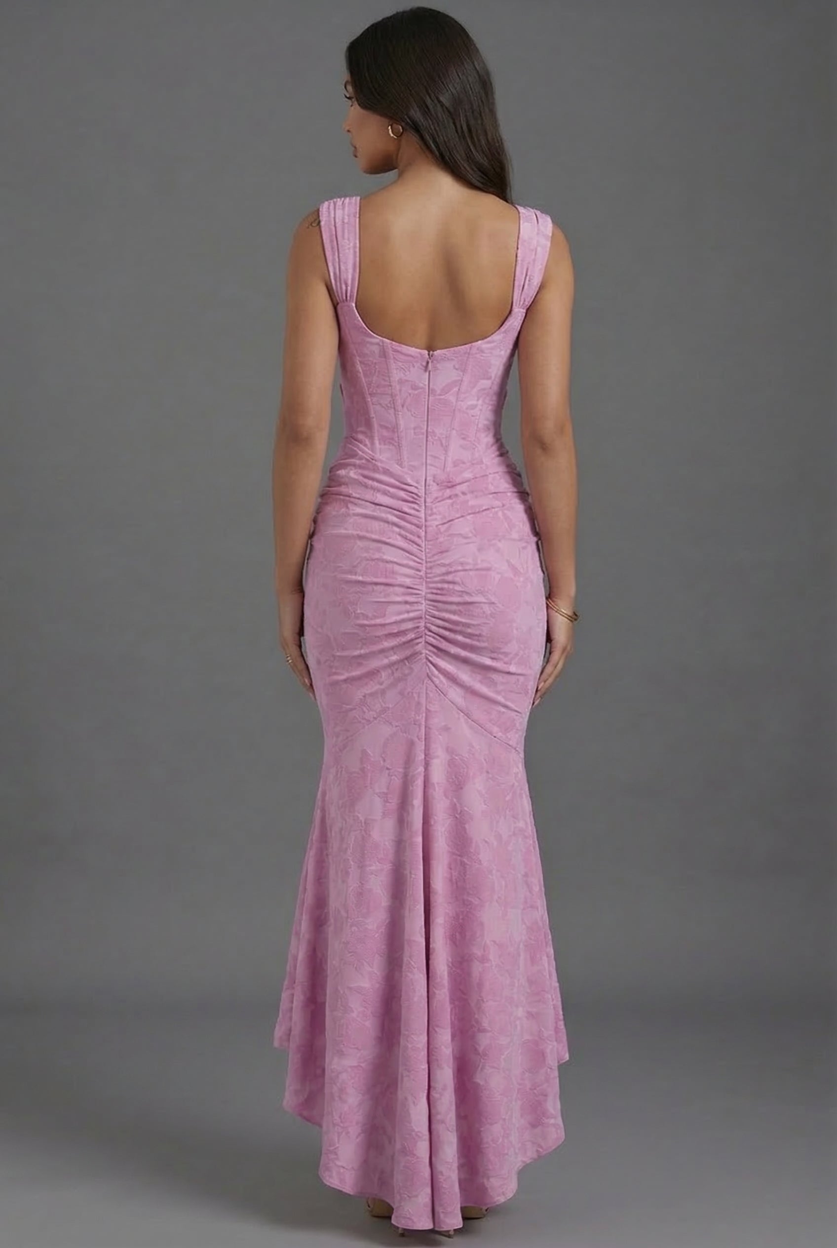 Floral Jacquard Corset Maxi Dress with Fishtail Hem — detail view