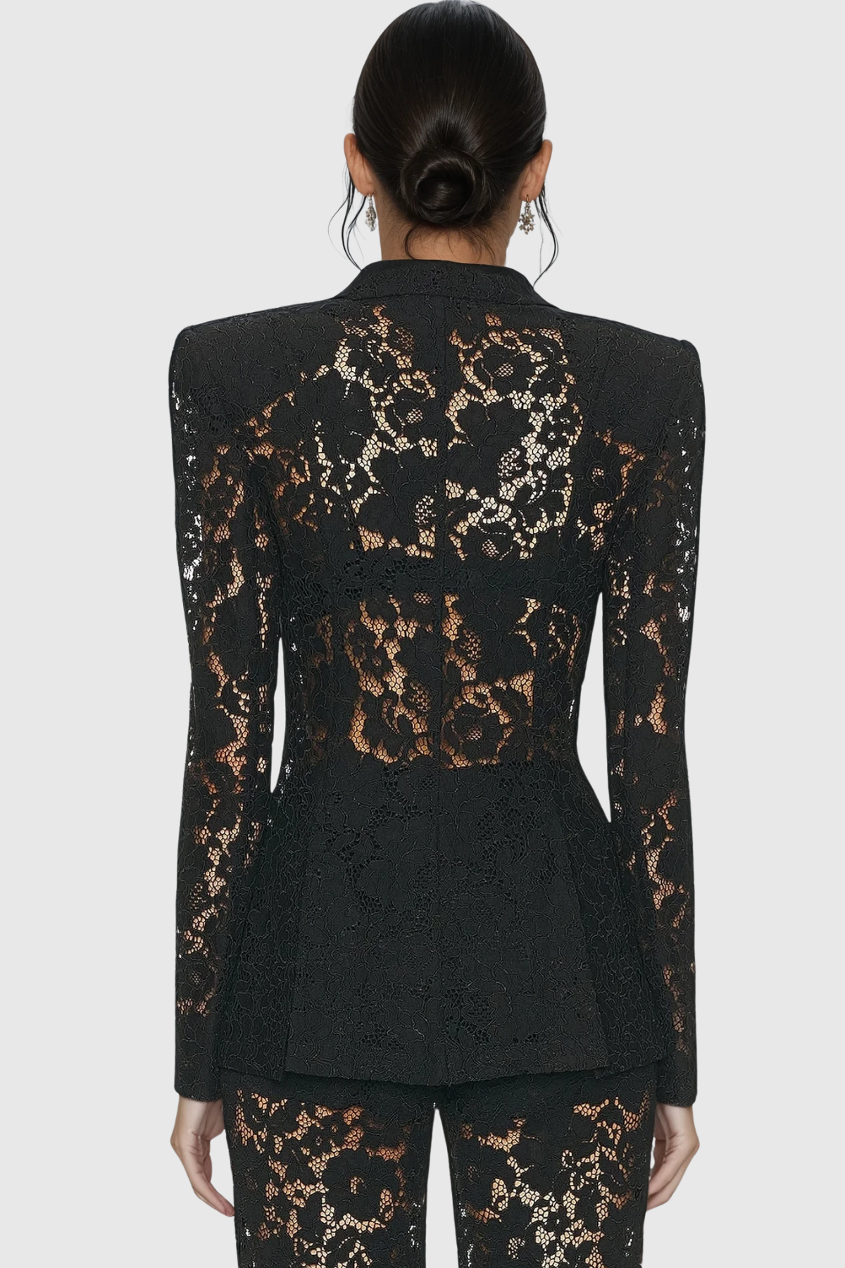 Floral Lace Tailored Blazer and Wide Leg Trousers Two-Piece Set