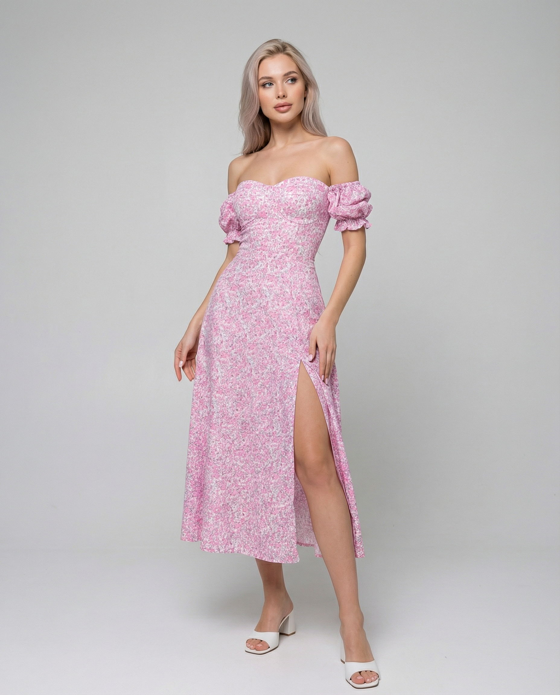 Floral Off Shoulder Dress – Stylish Summer Evening Outfit — back view