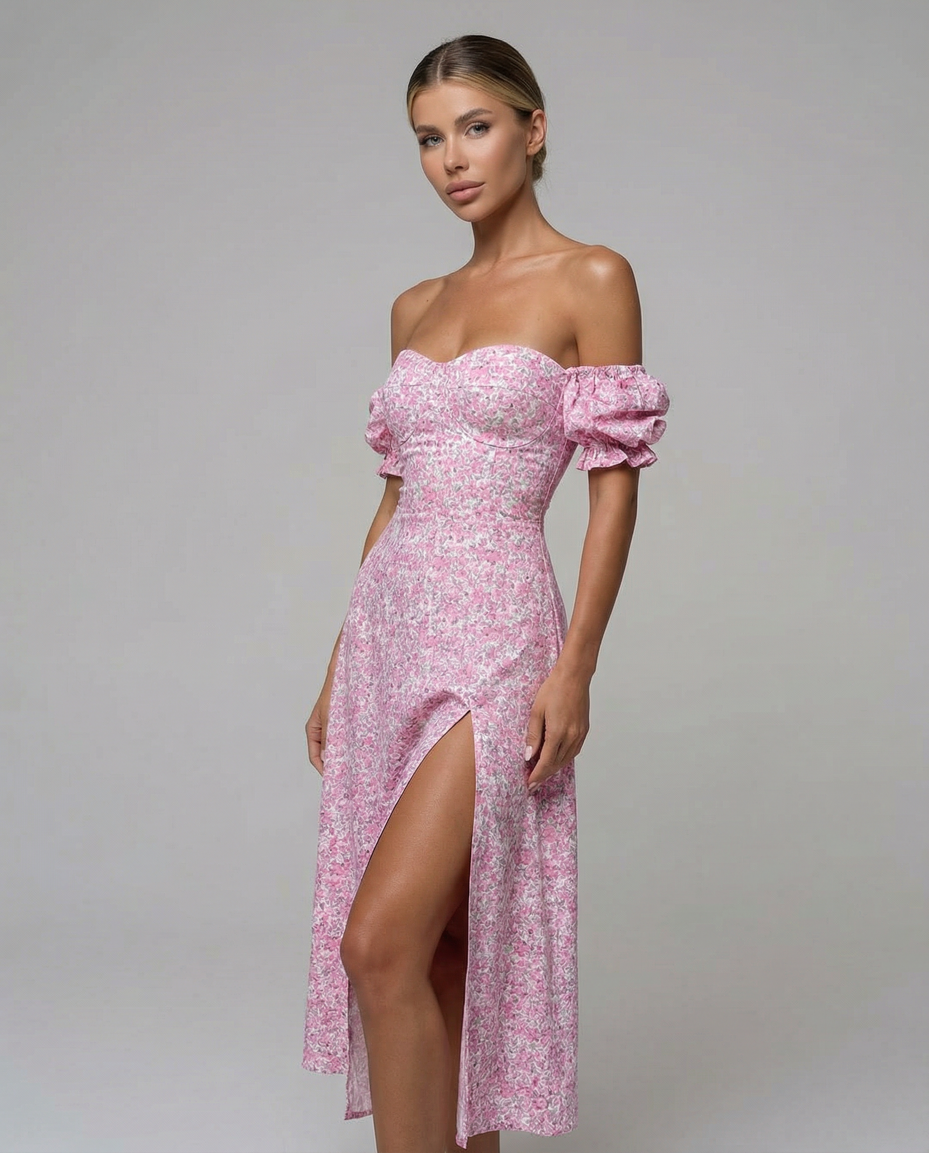 Floral Off Shoulder Dress – Stylish Summer Evening Outfit — detail view