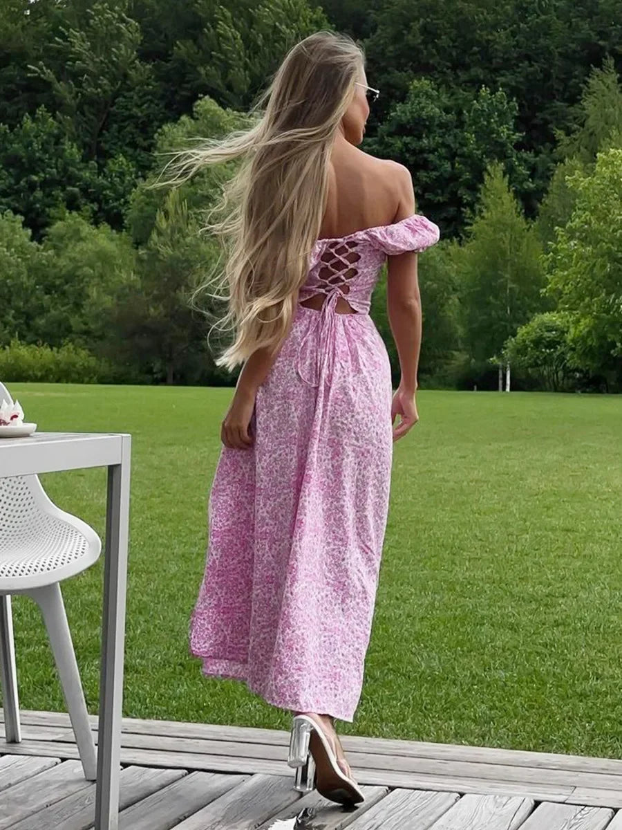 Floral Off Shoulder Dress – Stylish Summer Evening Outfit — styling detail