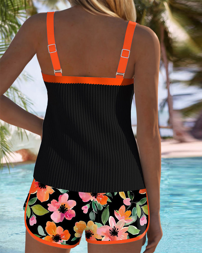 Floral Print Tummy Control Two-Piece Tankini Set for Women
