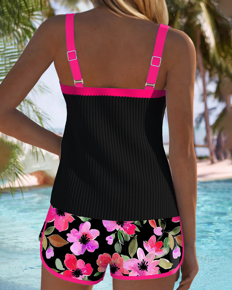 Floral Print Tummy Control Two-Piece Tankini Set for Women