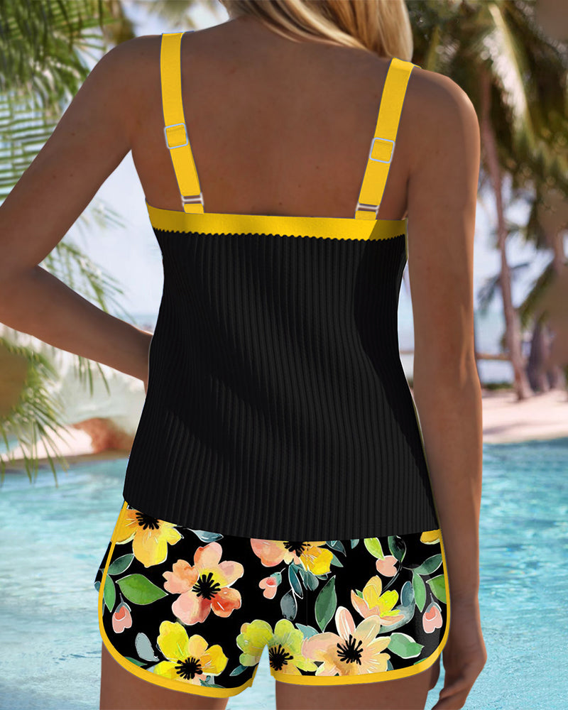 Floral Print Tummy Control Two-Piece Tankini Set for Women