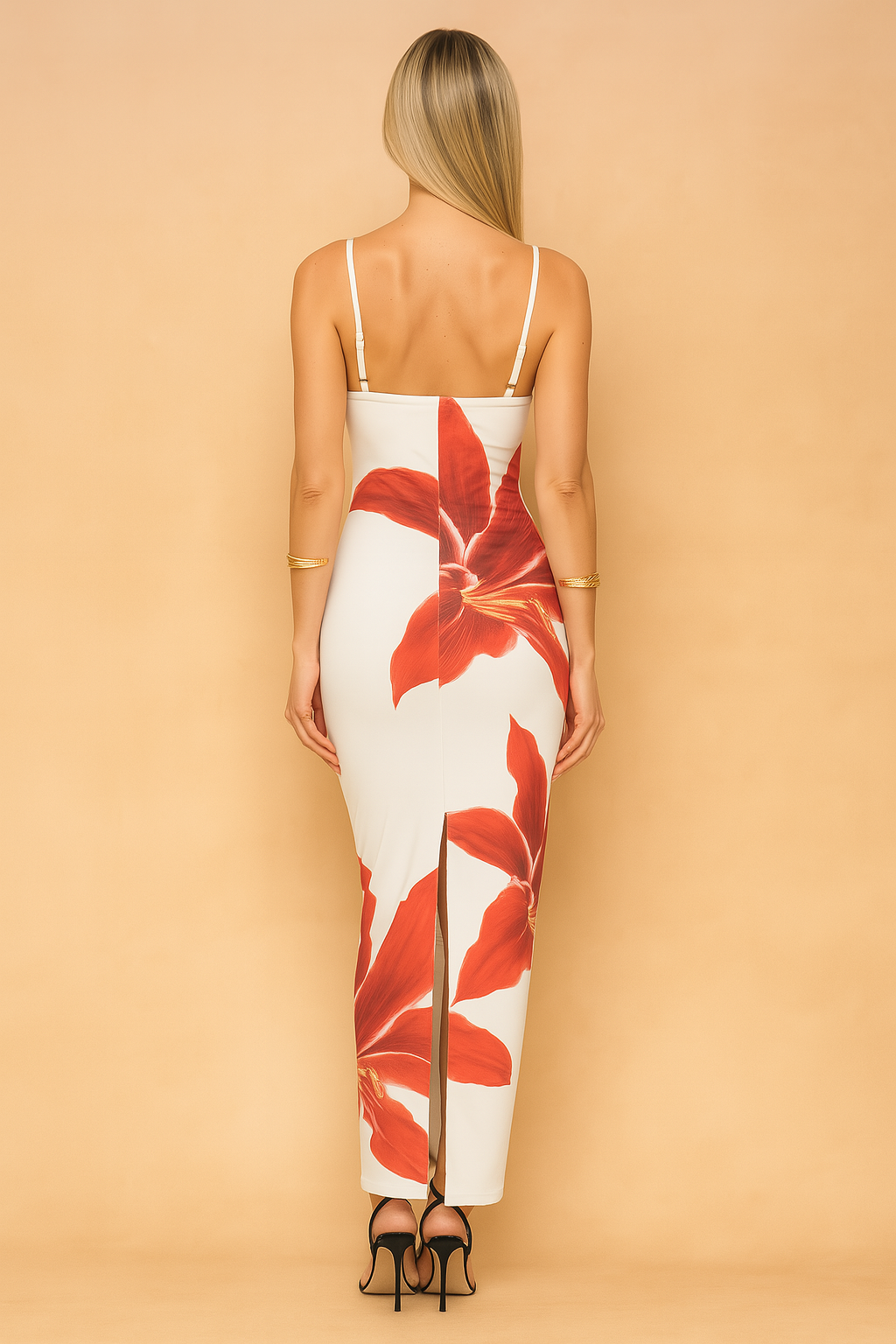Floral Print V-Neck Sleeveless Bodycon Mini Dress — side view