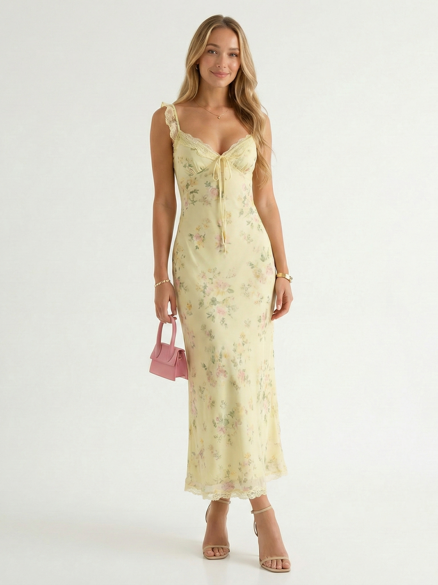 Floral V-Neck Backless Spaghetti Strap Midi Sundress for Women