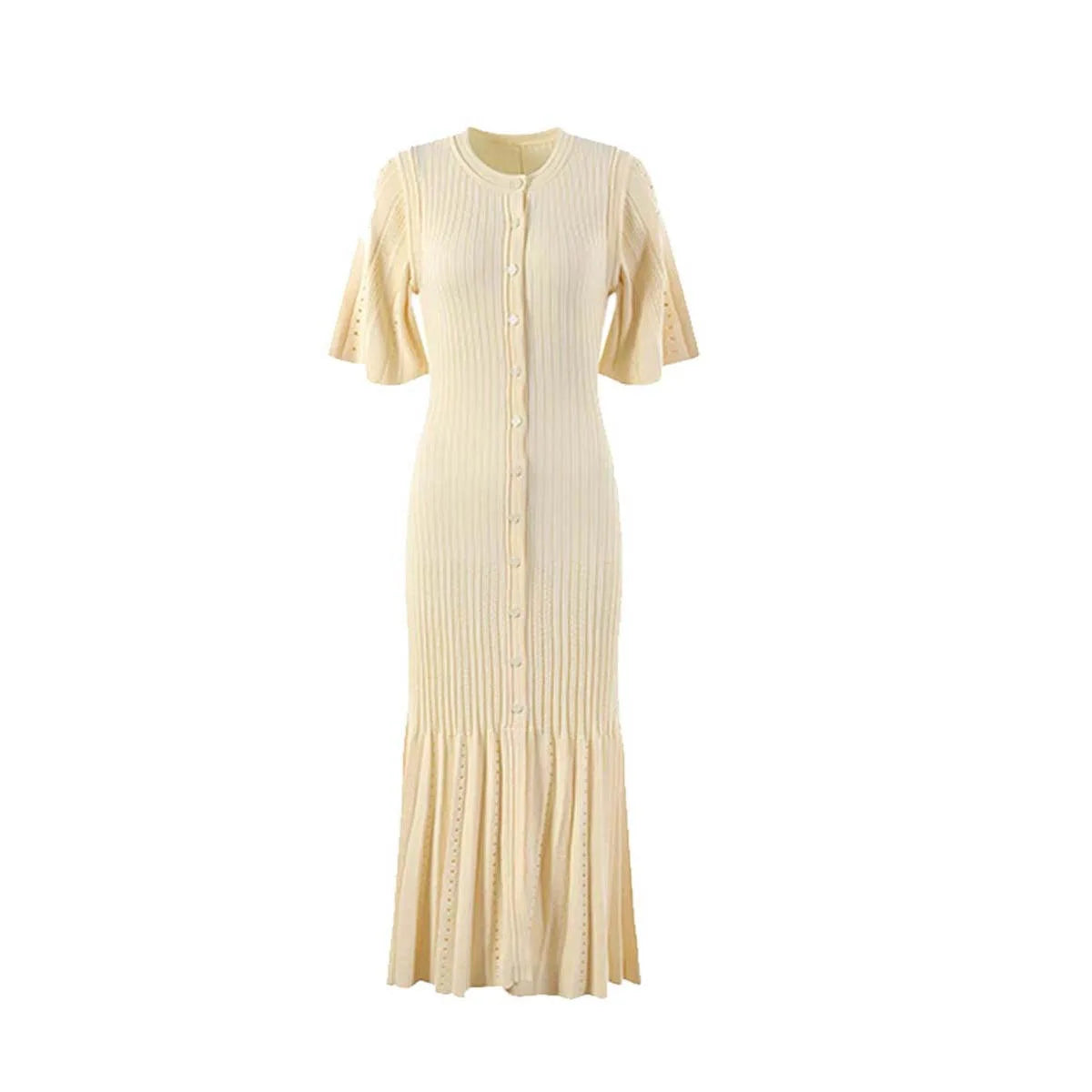 French A-Line Knitted Dress – Stylish Openwork Design for Summer Occasions — alternative angle