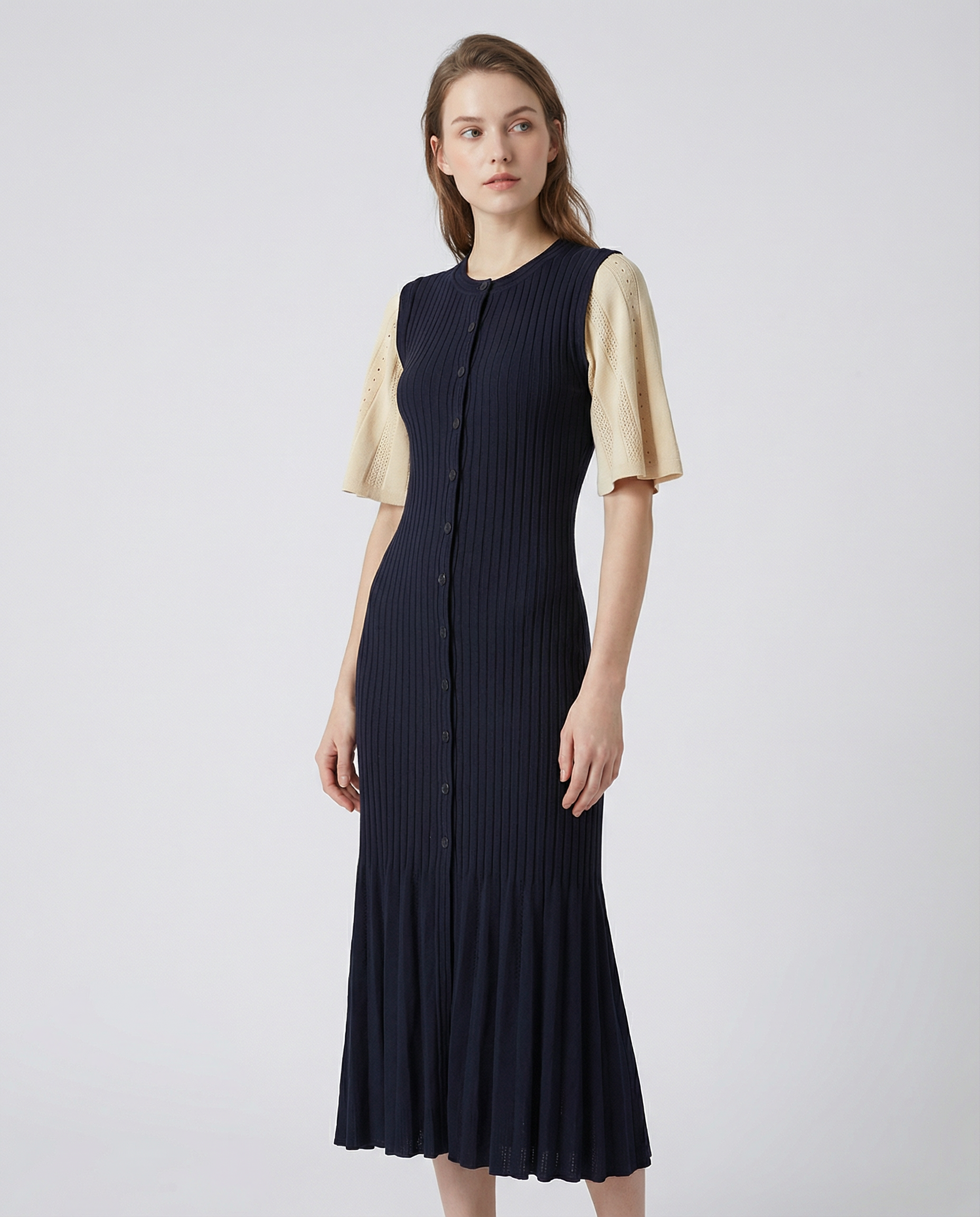French A-Line Knitted Dress – Stylish Openwork Design for Summer Occasions — detail view
