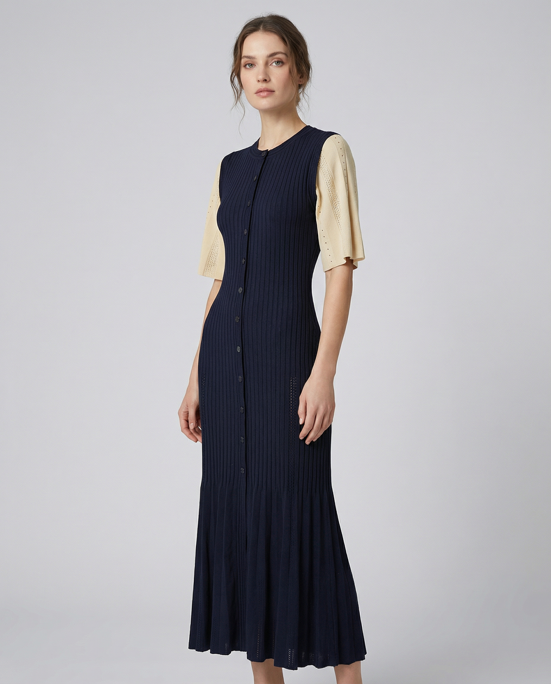 French A-Line Knitted Dress – Stylish Openwork Design for Summer Occasions — side view