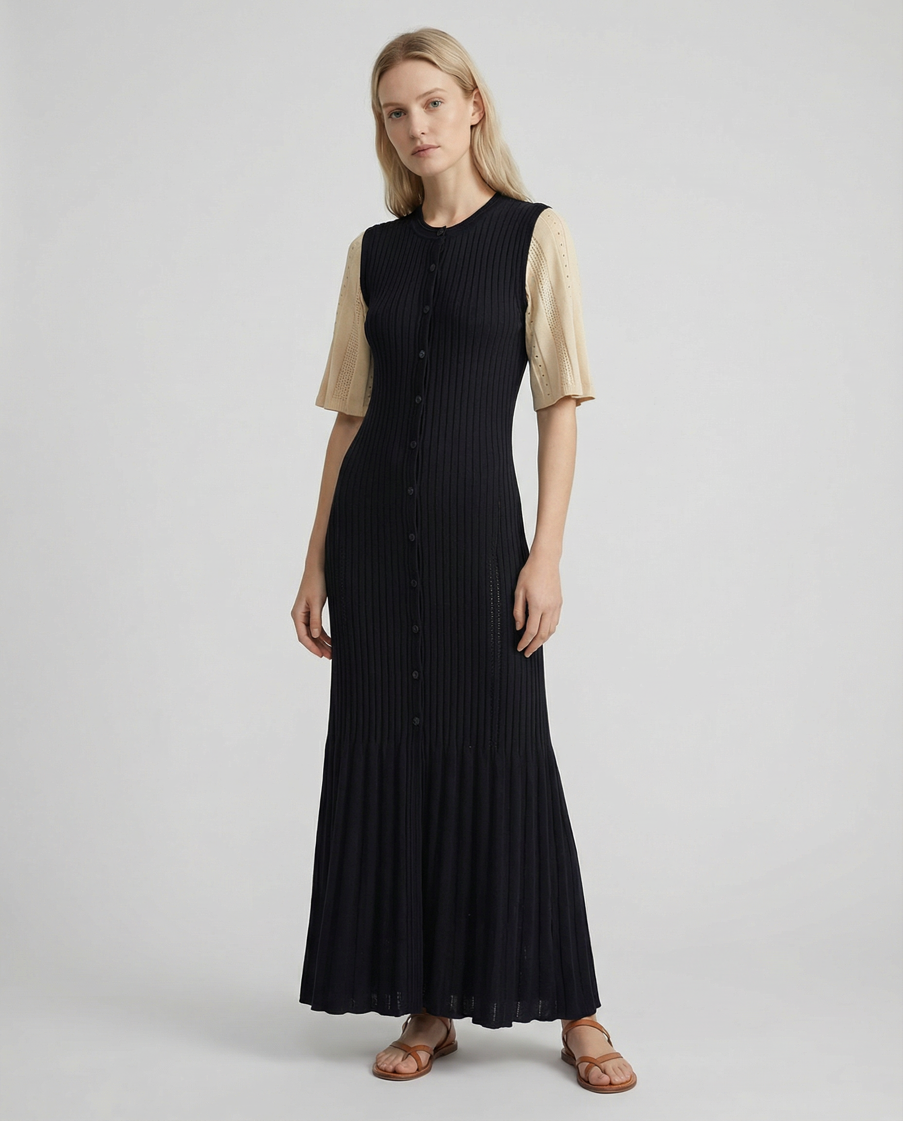 French A-Line Knitted Dress – Stylish Openwork Design for Summer Occasions