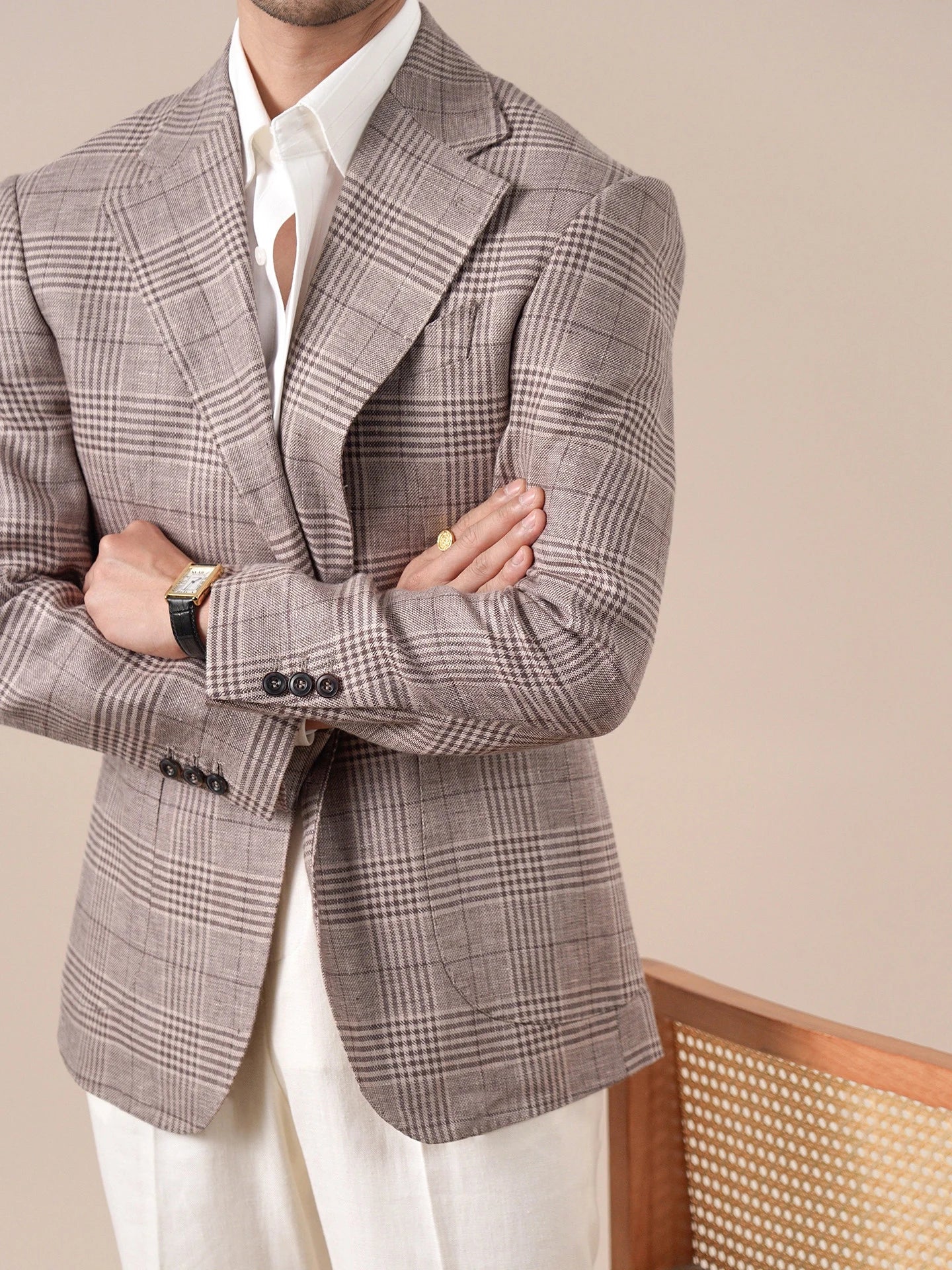 Gentleman's Prince Check Blazer – Stylish Business Casual for Year-Round Comfort — model wearing