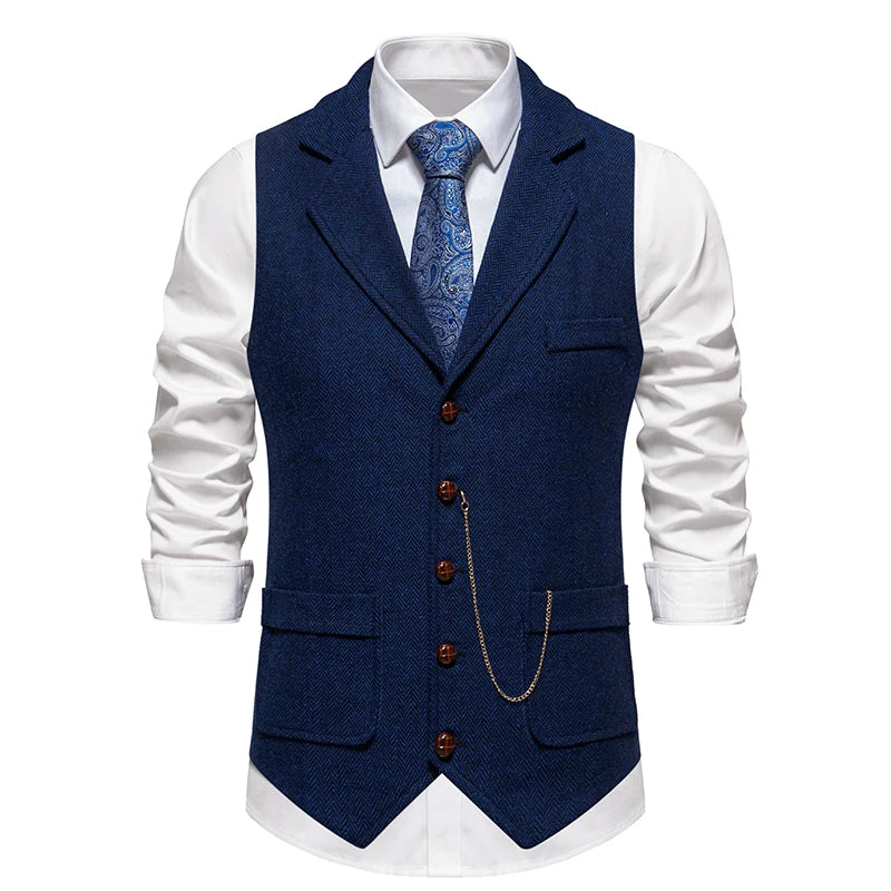 Gentleman's Retro Vest – Stylish Herringbone Design for Casual Events — close-up