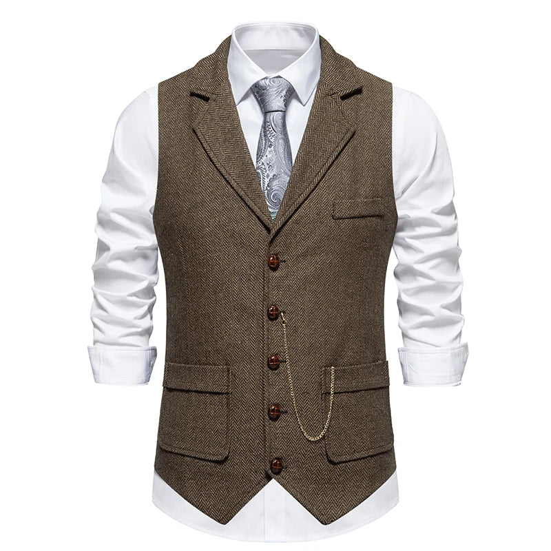 Gentleman's Retro Vest – Stylish Herringbone Design for Casual Events — detail view