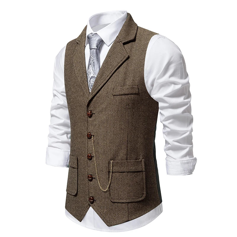 Gentleman's Retro Vest – Stylish Herringbone Design for Casual Events — model wearing