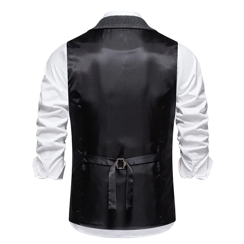 Gentleman's Retro Vest – Stylish Herringbone Design for Casual Events — side view