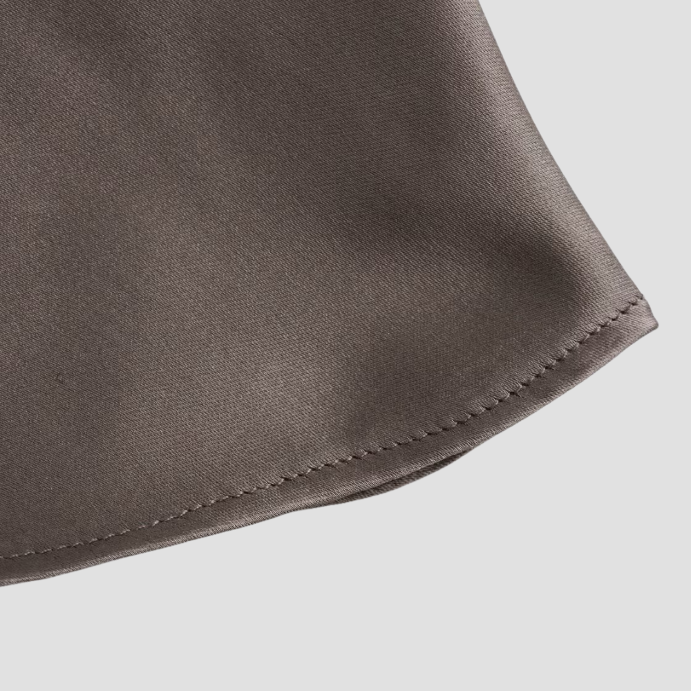 Halter Neck Draped Satin Tank with Tie Detail — close-up