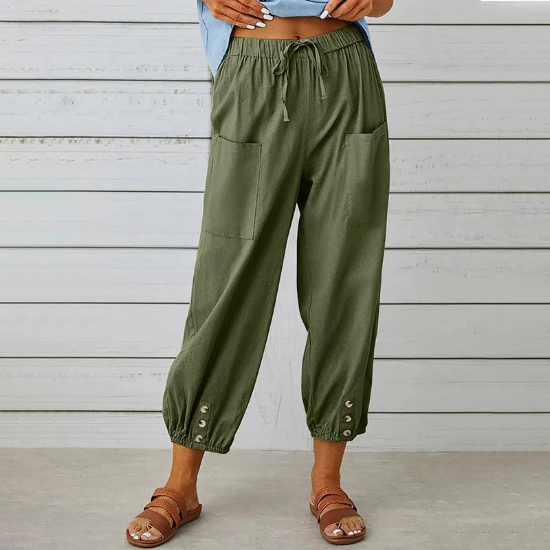 Harajuku Wide Leg Trousers – Comfortable High Waist Cotton-Linen Blend for Stylish Autumn Wear — alternative angle