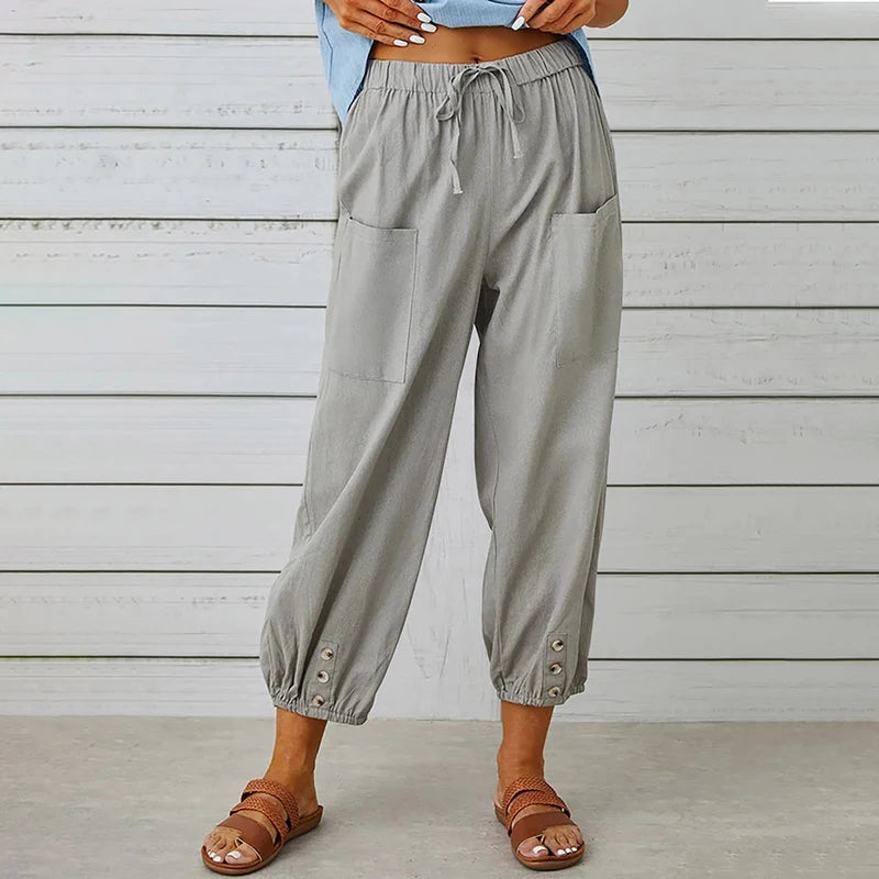 Harajuku Wide Leg Trousers – Comfortable High Waist Cotton-Linen Blend for Stylish Autumn Wear — back view