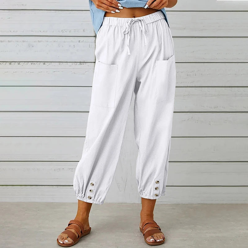 Harajuku Wide Leg Trousers – Comfortable High Waist Cotton-Linen Blend for Stylish Autumn Wear — close-up