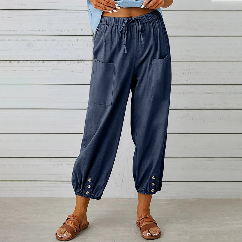 Harajuku Wide Leg Trousers – Comfortable High Waist Cotton-Linen Blend for Stylish Autumn Wear — detail view