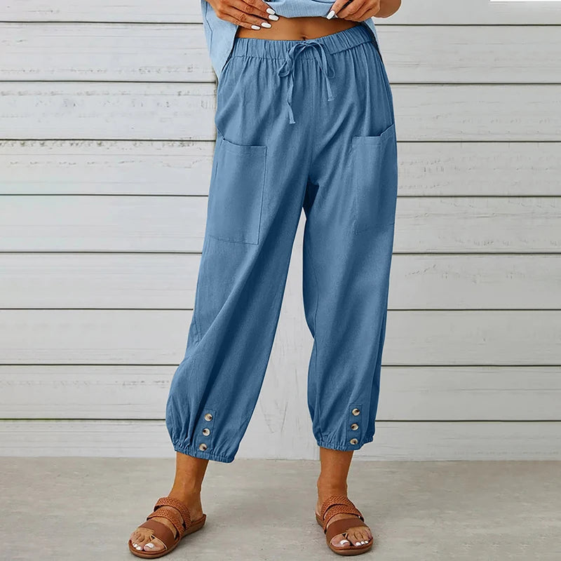 Harajuku Wide Leg Trousers – Comfortable High Waist Cotton-Linen Blend for Stylish Autumn Wear — side view