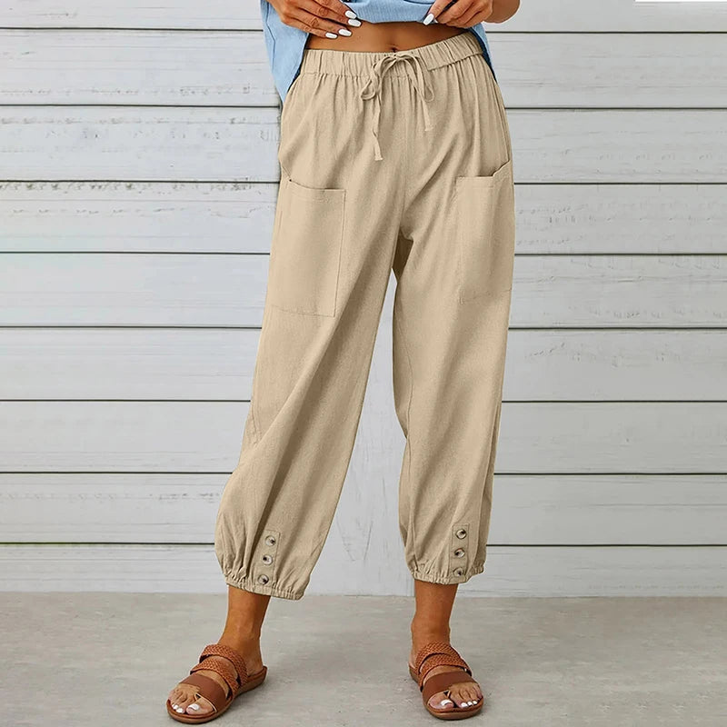 Harajuku Wide Leg Trousers – Comfortable High Waist Cotton-Linen Blend for Stylish Autumn Wear — styling detail