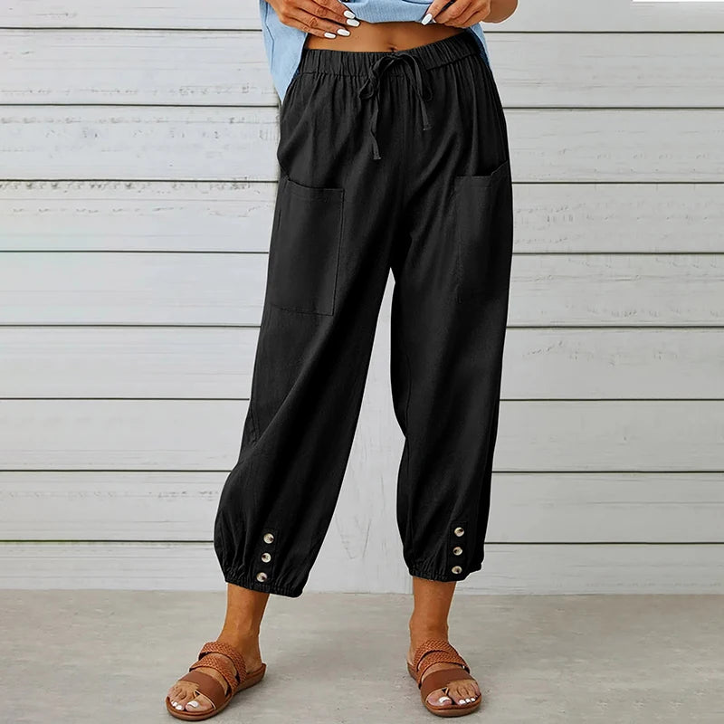 Harajuku Wide Leg Trousers – Comfortable High Waist Cotton-Linen Blend for Stylish Autumn Wear