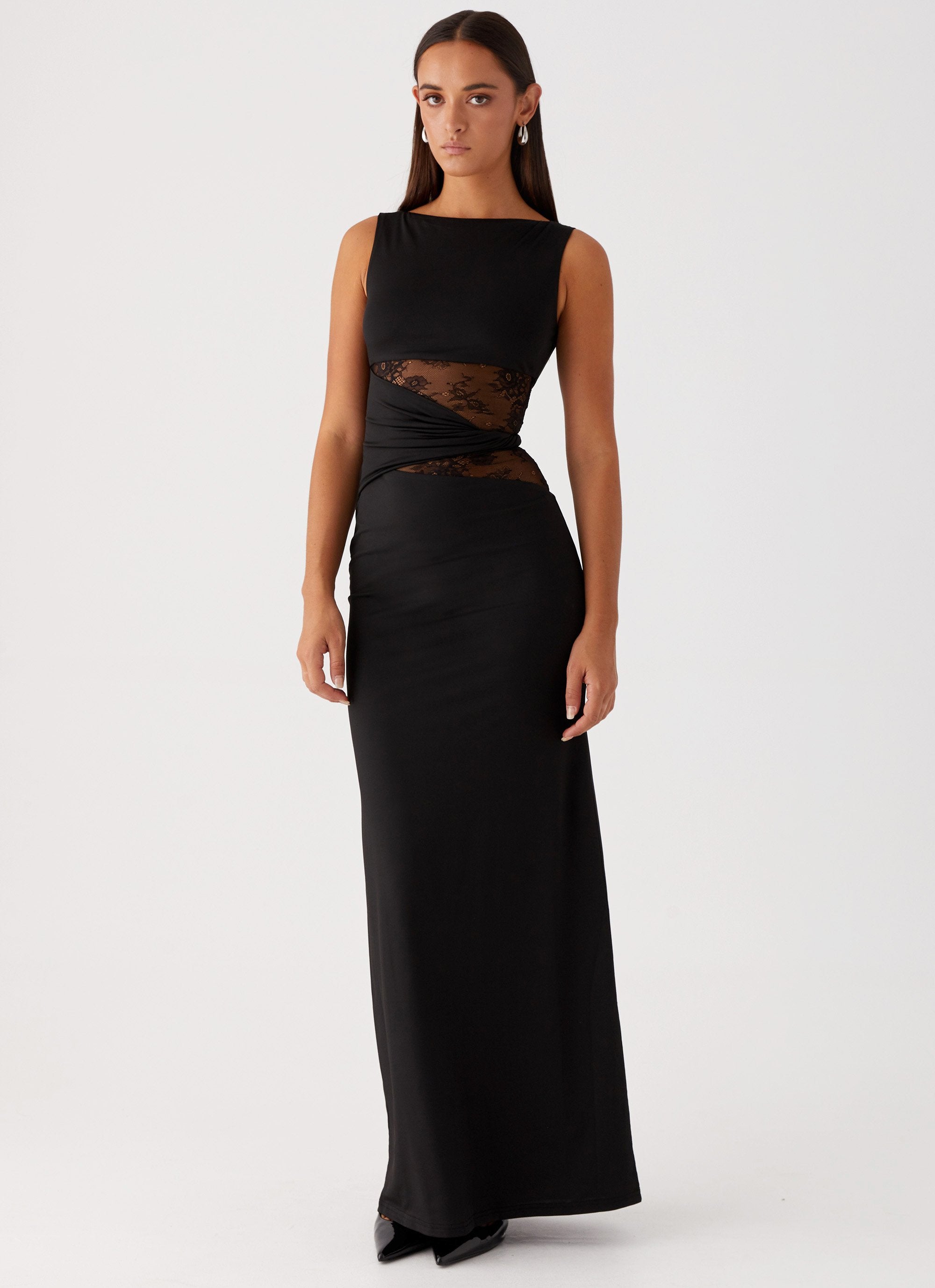 High Neck Sleeveless Lace Cut Out Refined Formal Long Dress