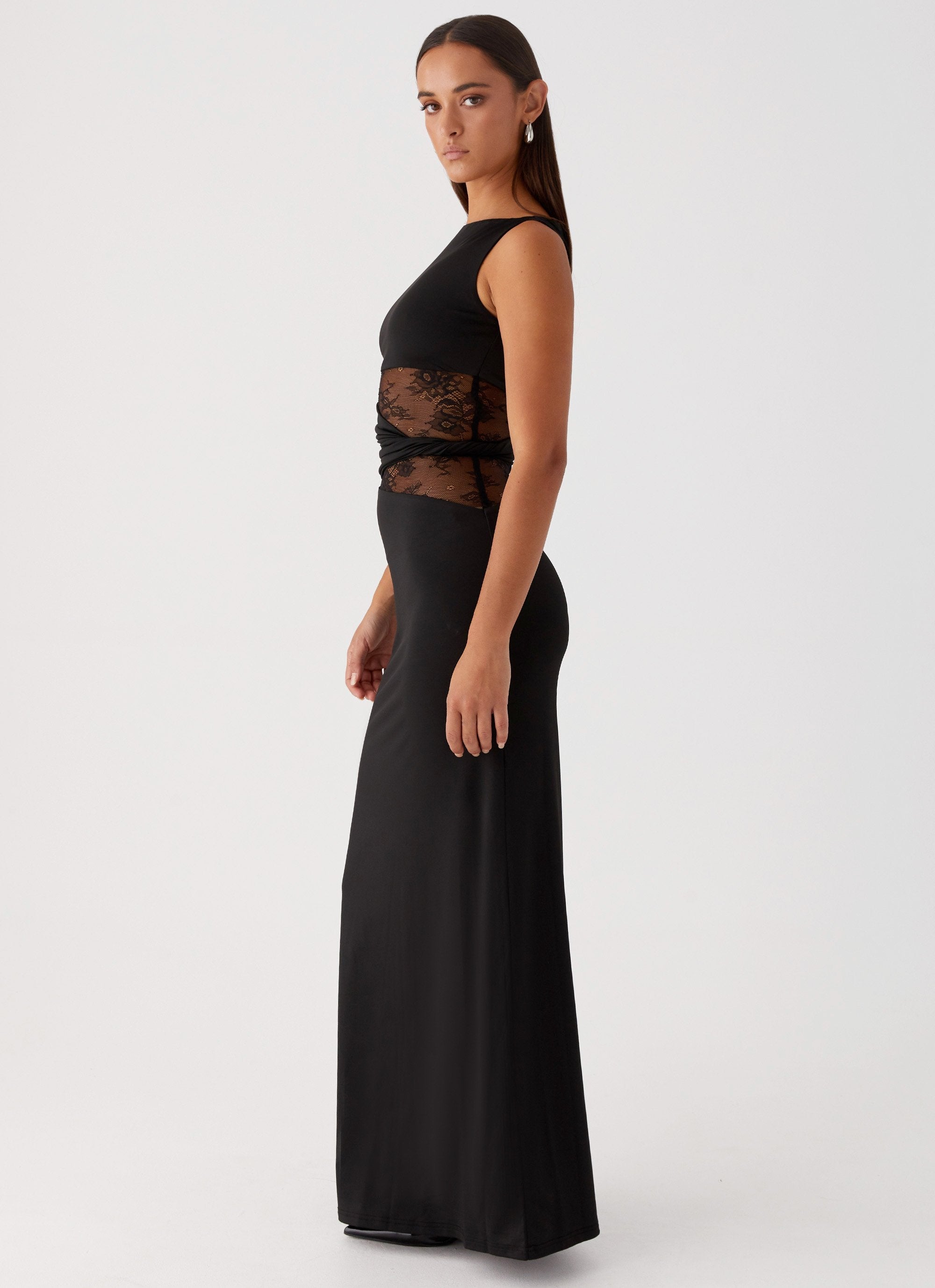 High Neck Sleeveless Lace Cut Out Refined Formal Long Dress