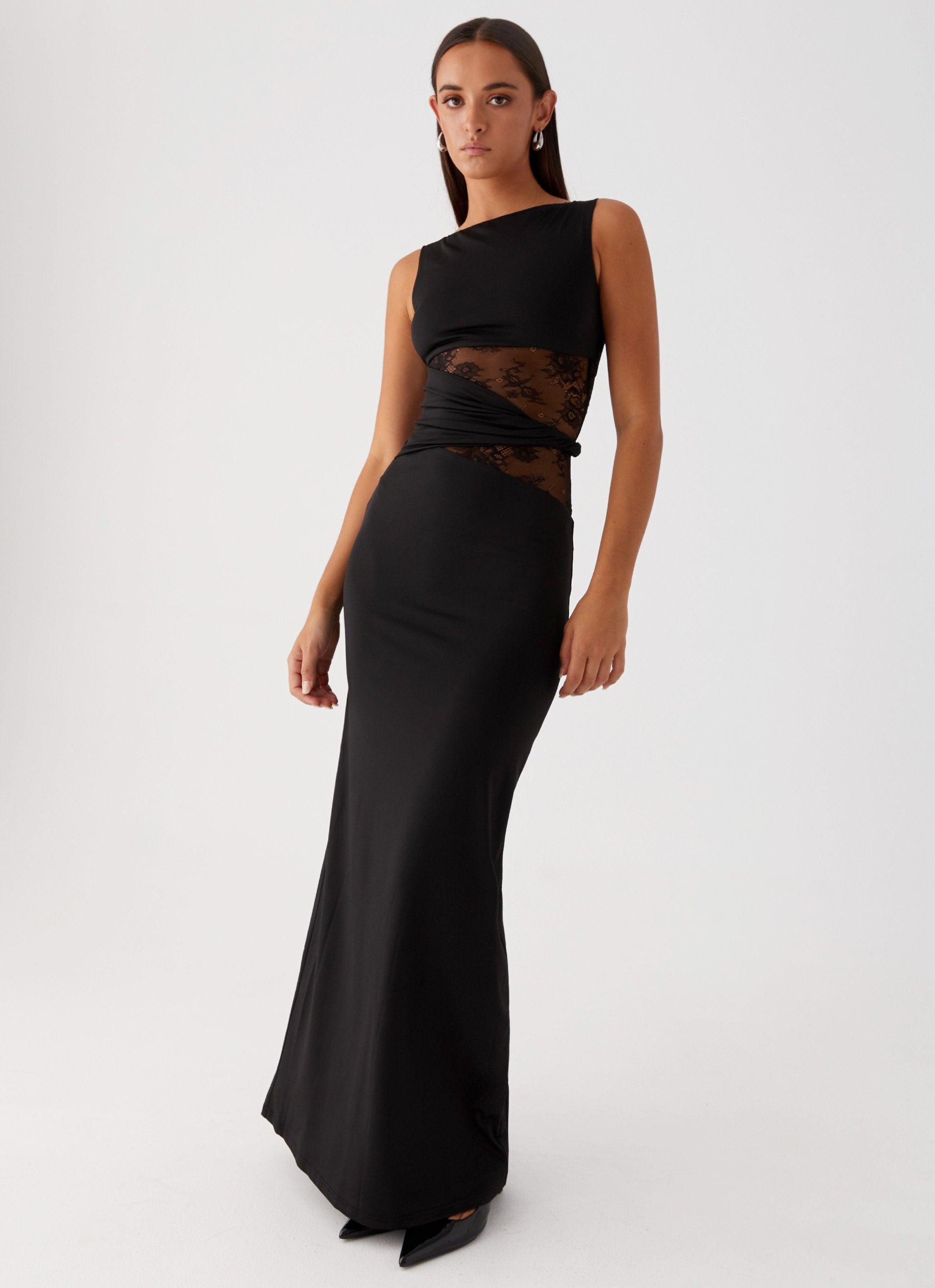 High Neck Sleeveless Lace Cut Out Refined Formal Long Dress
