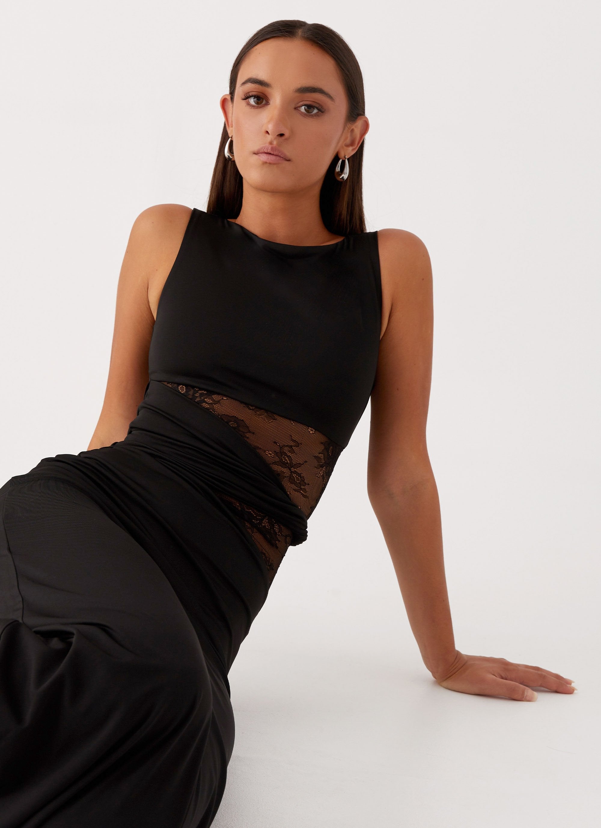 High Neck Sleeveless Lace Cut Out Refined Formal Long Dress