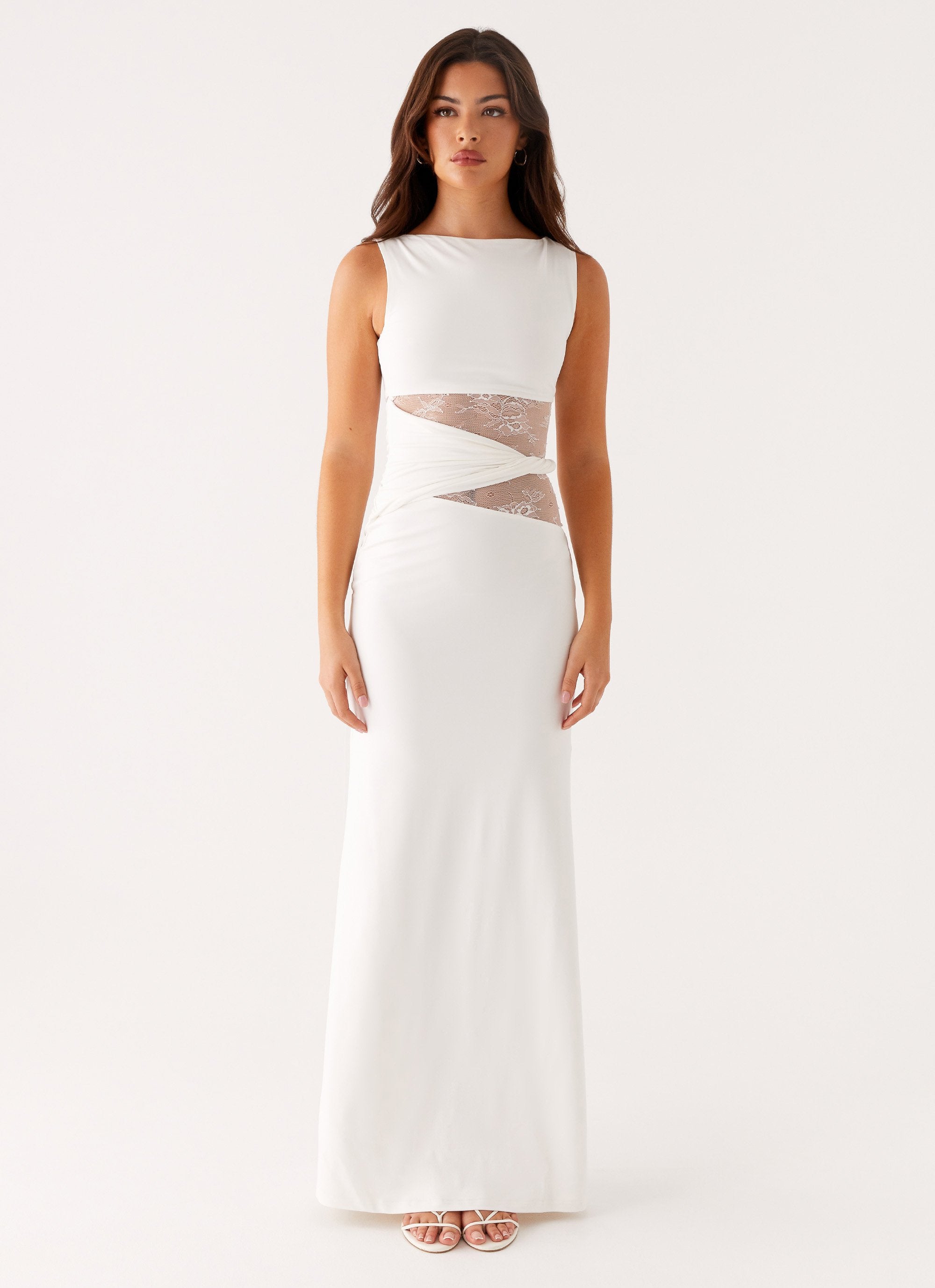 High Neck Sleeveless Lace Cut Out Refined Formal Long Dress