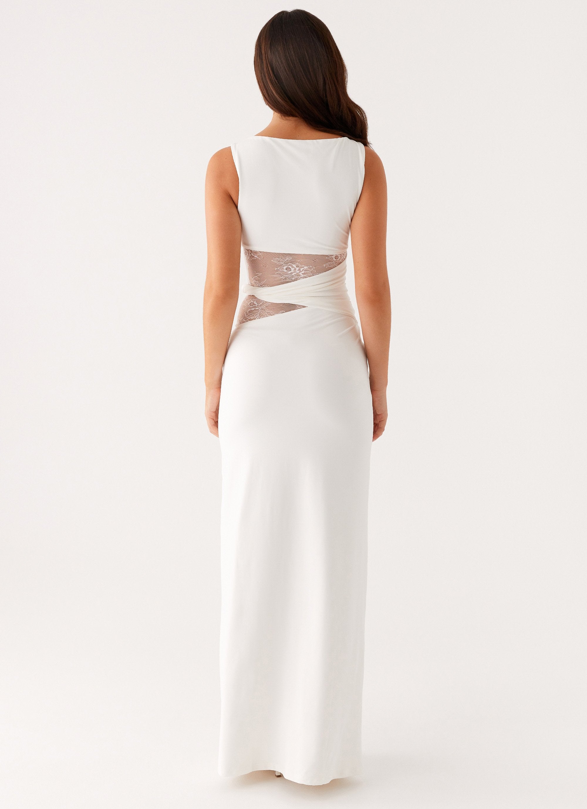High Neck Sleeveless Lace Cut Out Refined Formal Long Dress