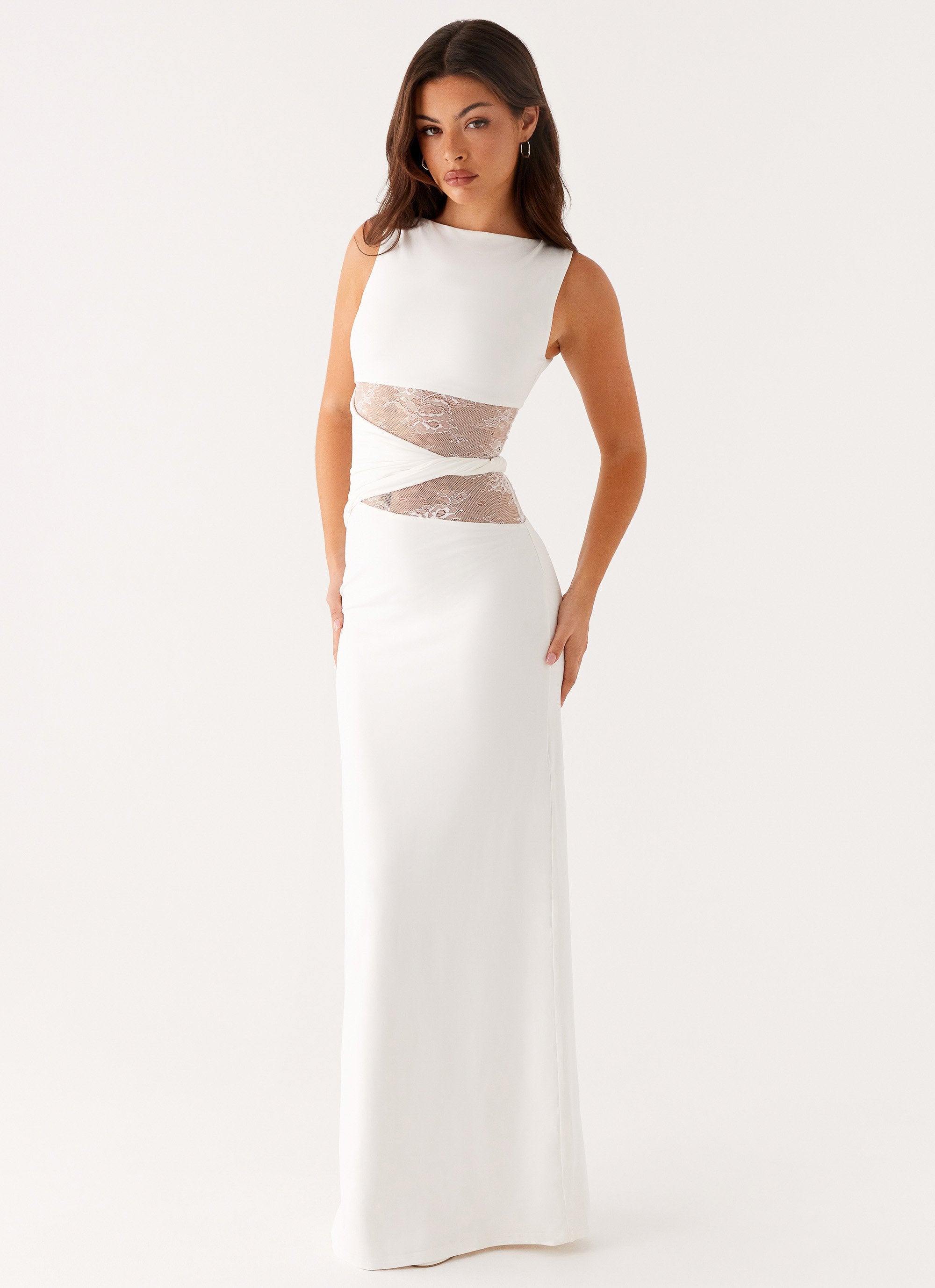 High Neck Sleeveless Lace Cut Out Refined Formal Long Dress