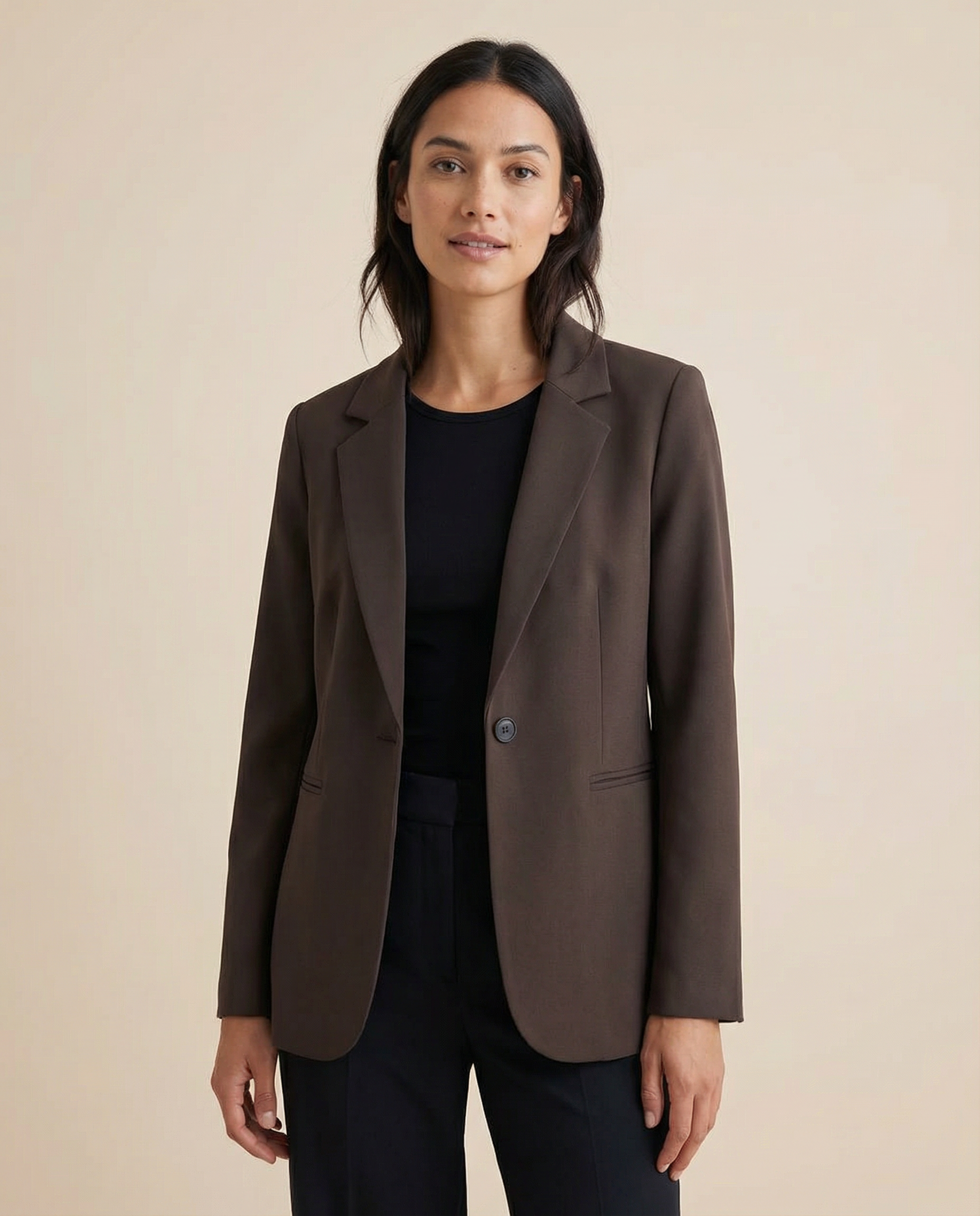 Korean Fashion Blazer – Tailored Dark Cocoa Brown Chic Jacket