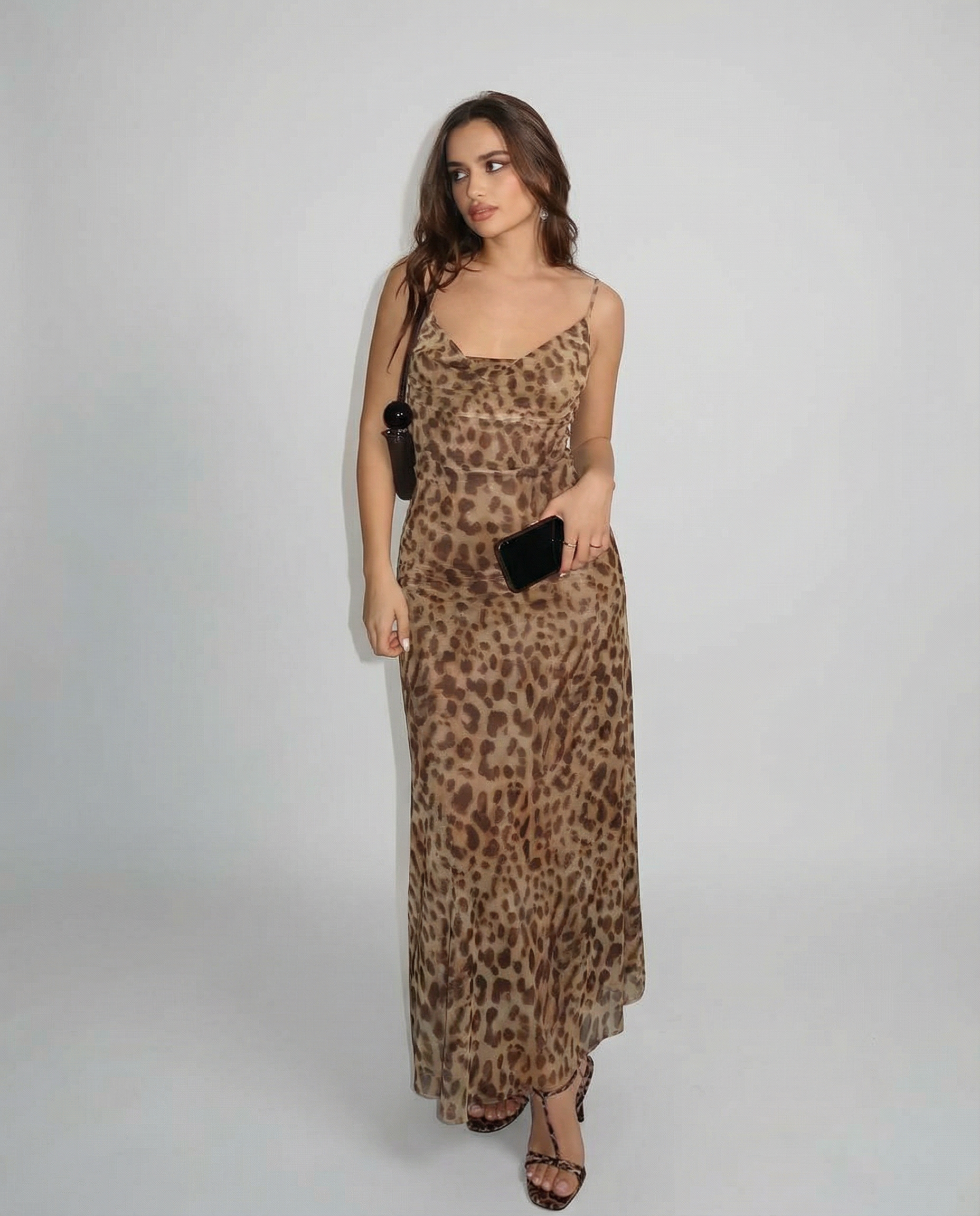 Leopard Print Swing Dress – Playful Ruffled Summer Party Outfit — detail view