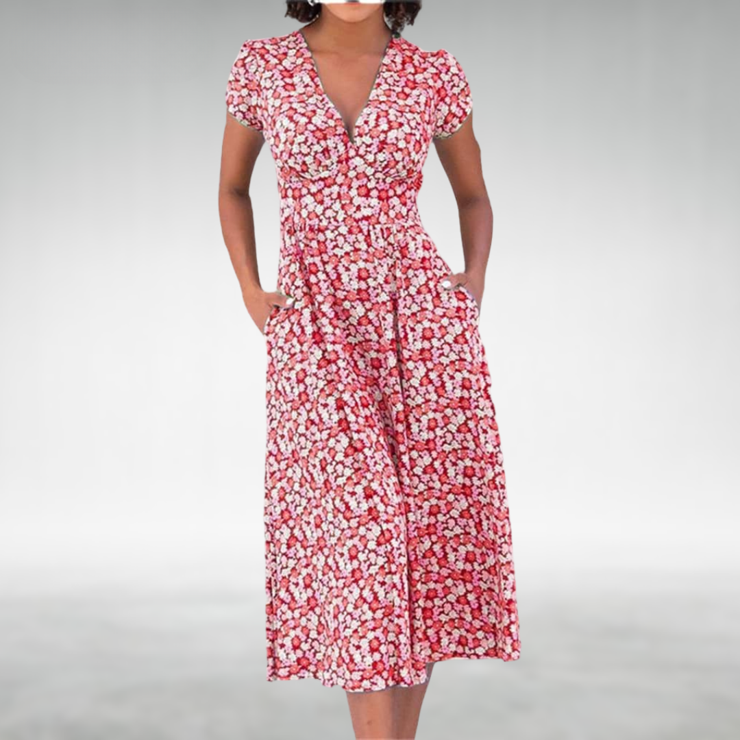 Lightweight Floral Print Midi Day Dress for Versatile Wear — back view