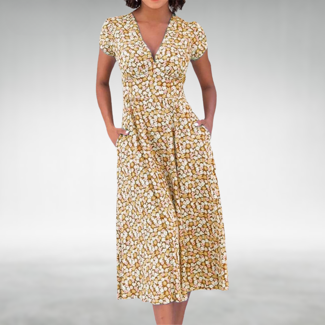 Lightweight Floral Print Midi Day Dress for Versatile Wear — detail view