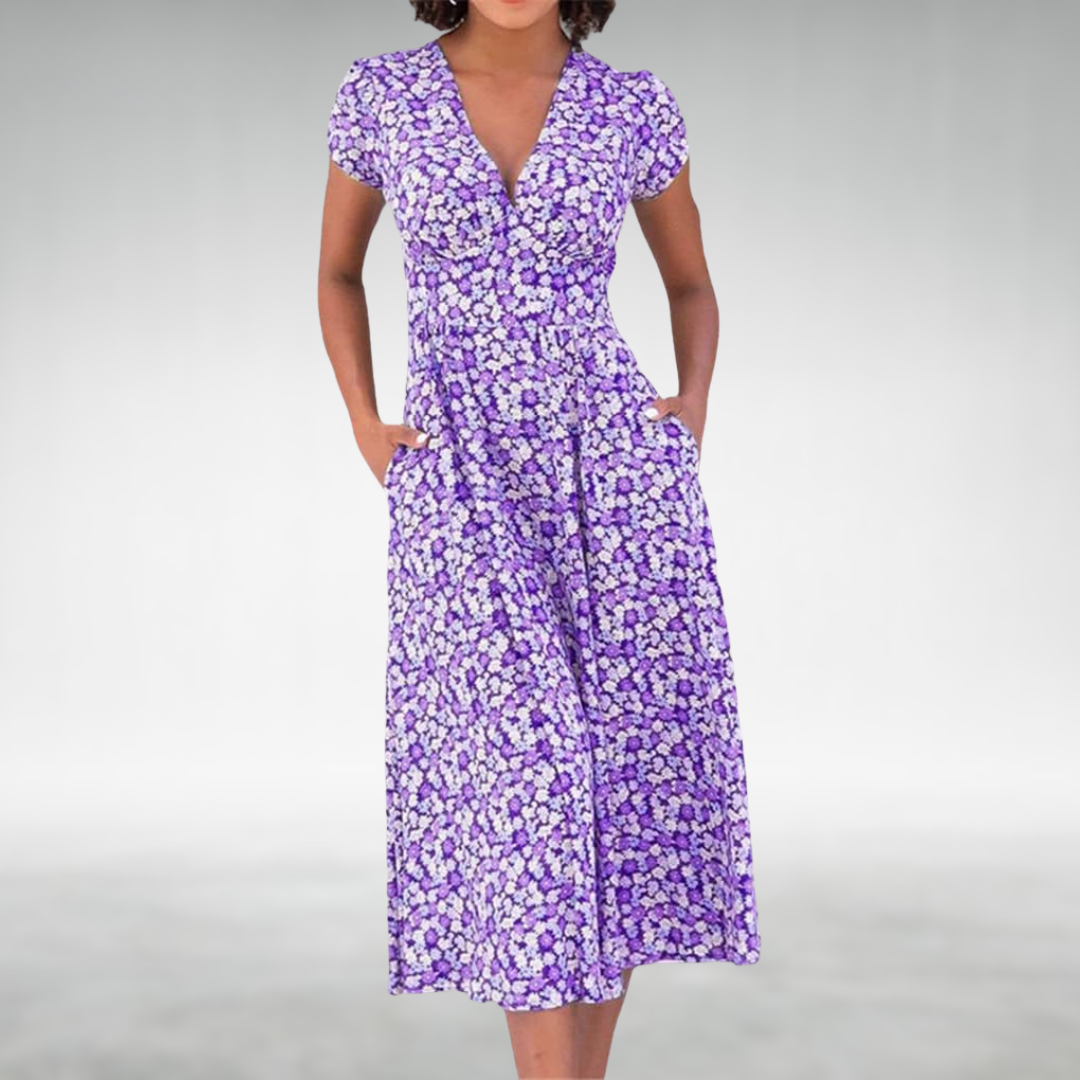 Lightweight Floral Print Midi Day Dress for Versatile Wear — side view