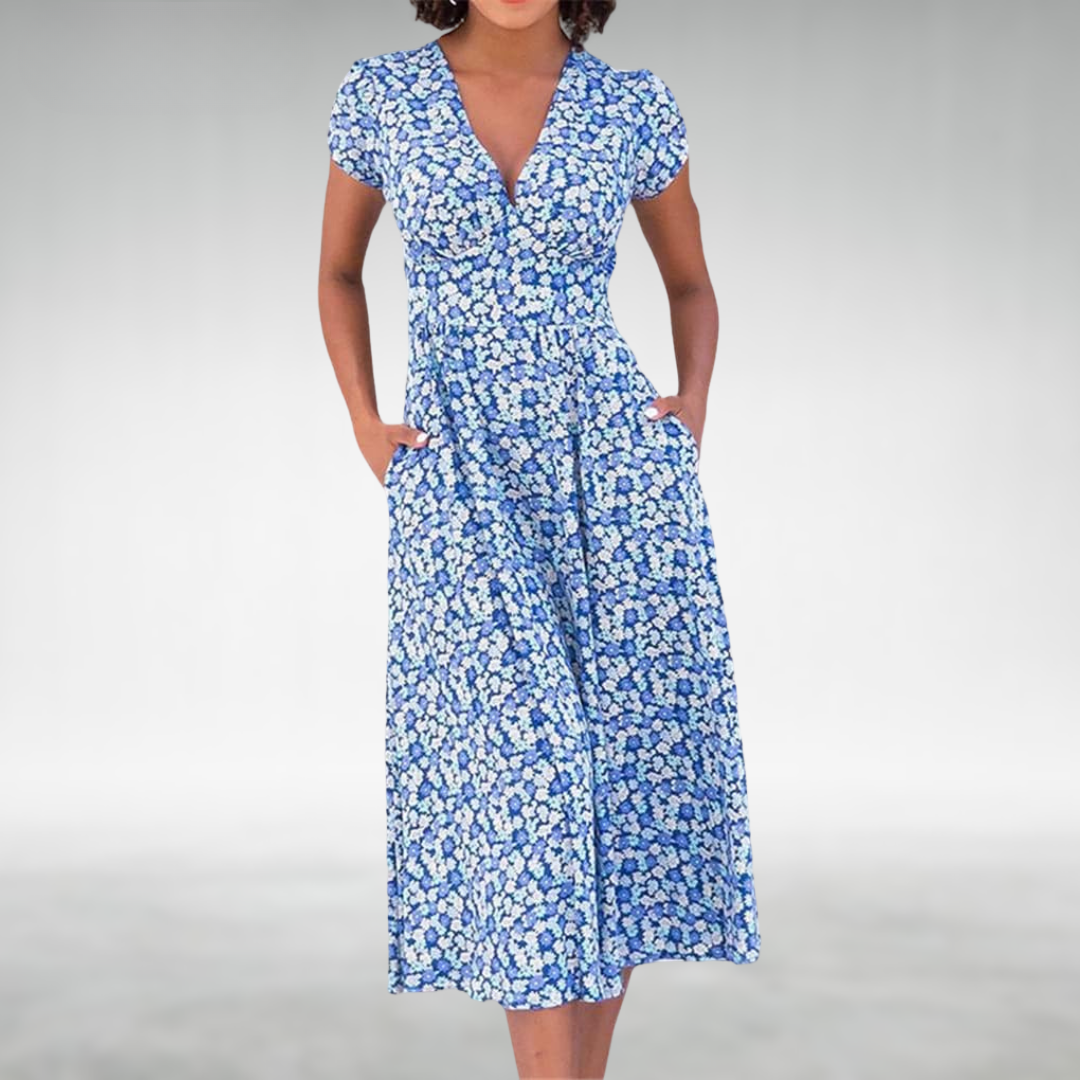 Lightweight Floral Print Midi Day Dress for Versatile Wear
