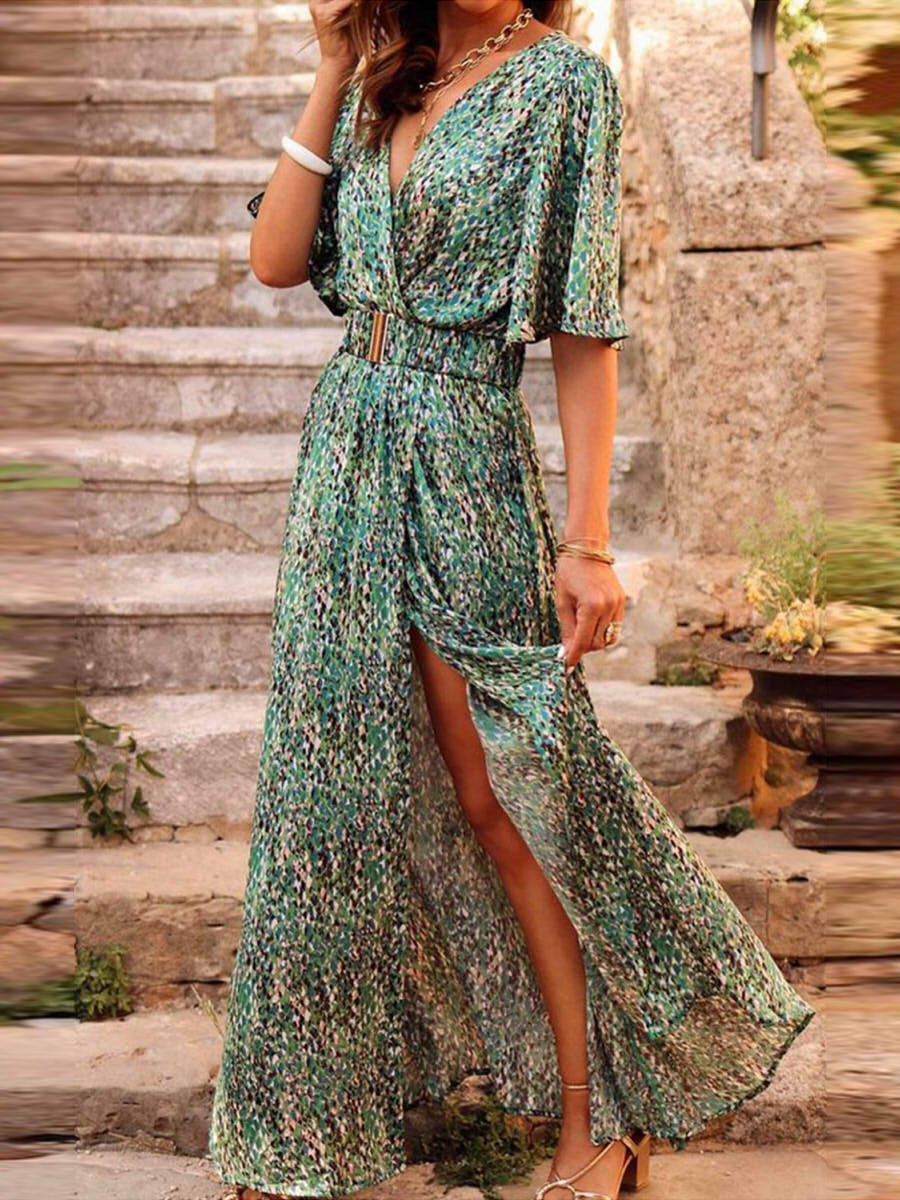 Lightweight Flowy Deep V Maxi Sundress for Summer Days