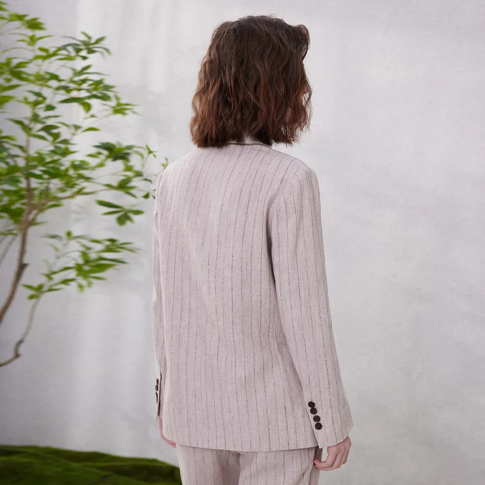 Linen Blazer – Stylish Stripe Design for Chic Office Wear — alternative angle