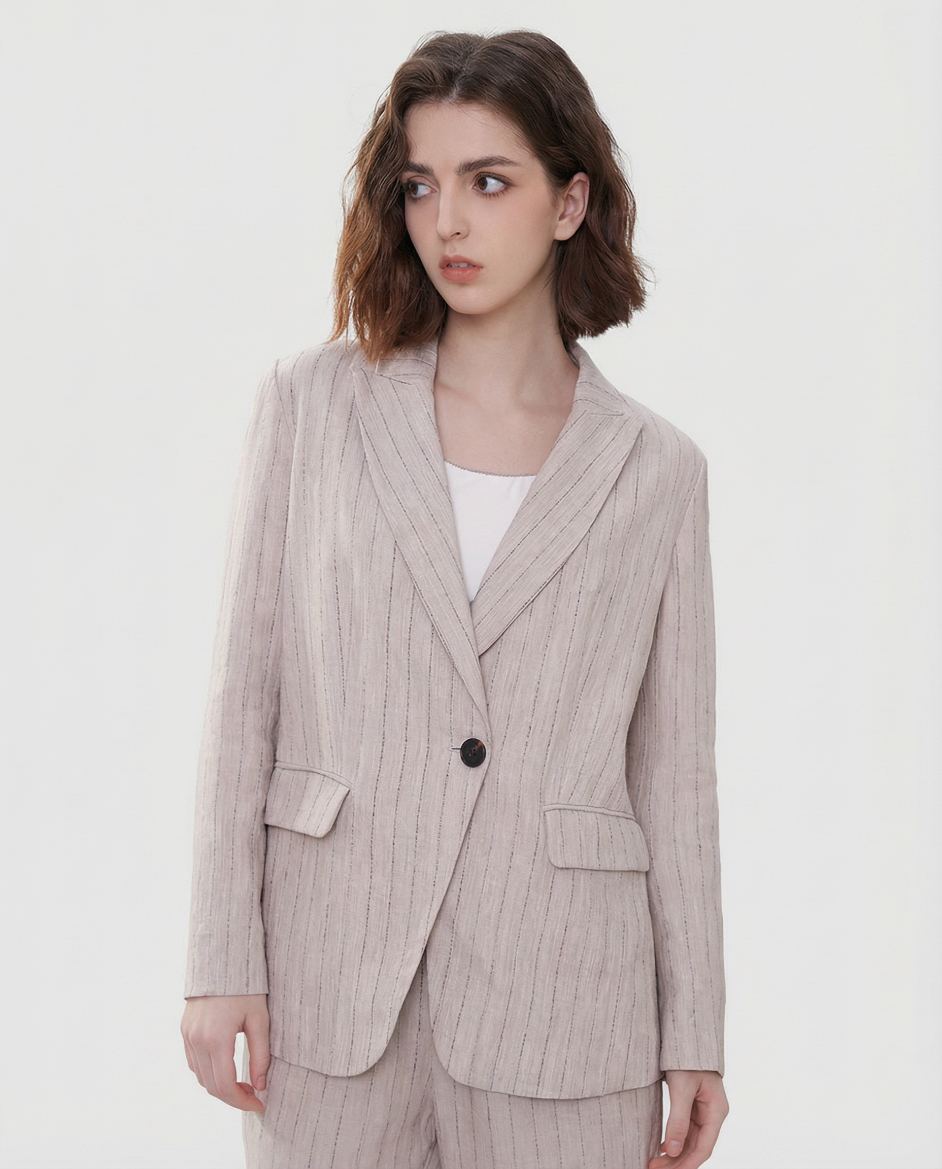 Linen Blazer – Stylish Stripe Design for Chic Office Wear — back view
