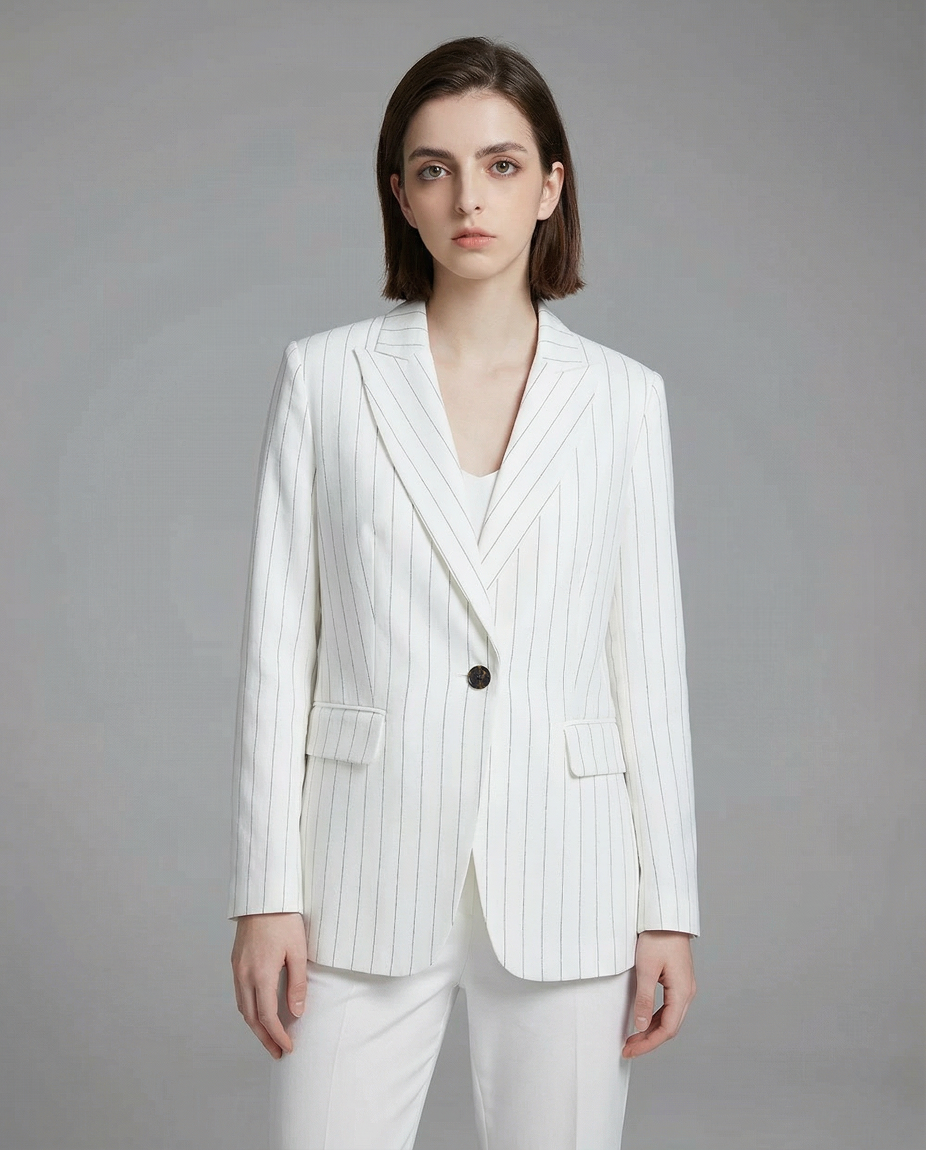 Linen Blazer – Stylish Stripe Design for Chic Office Wear — side view