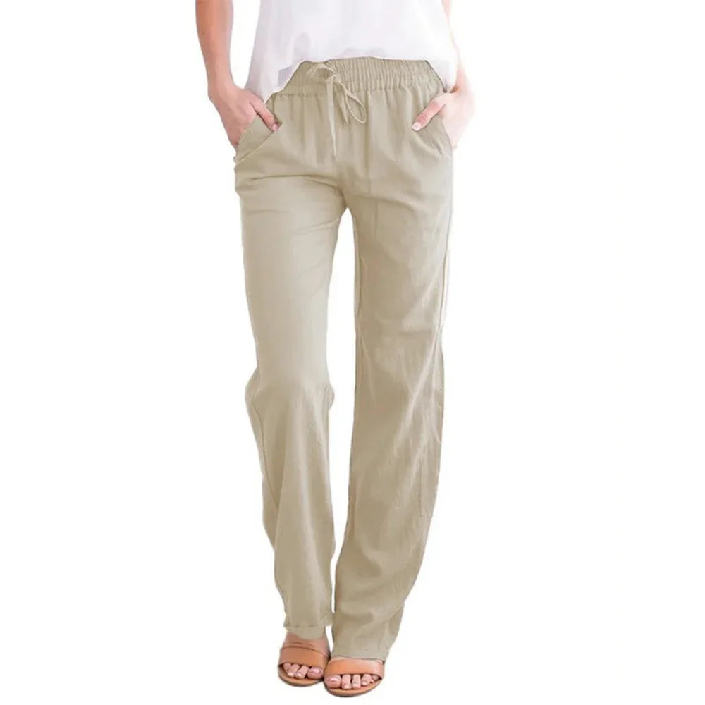 Linen Blend Casual Trousers – Breathable Loose Fit for Everyday Comfort — back view