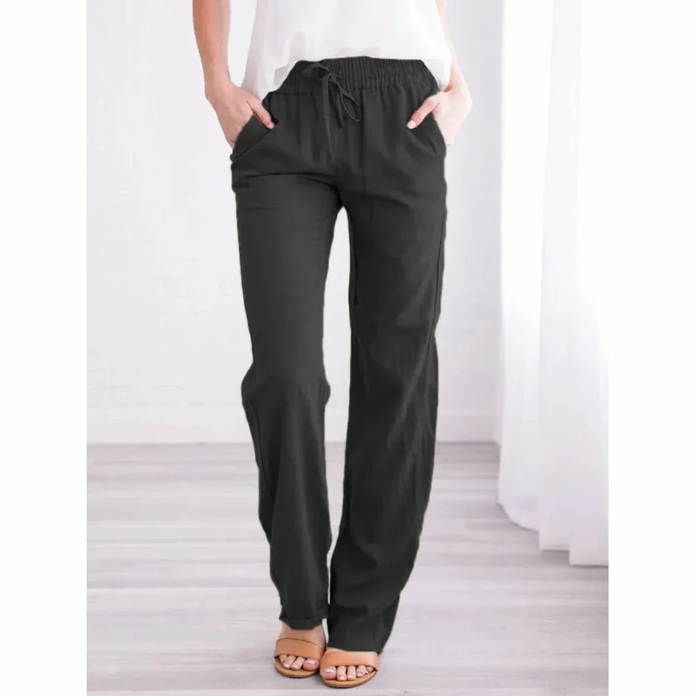 Linen Blend Casual Trousers – Breathable Loose Fit for Everyday Comfort — detail view