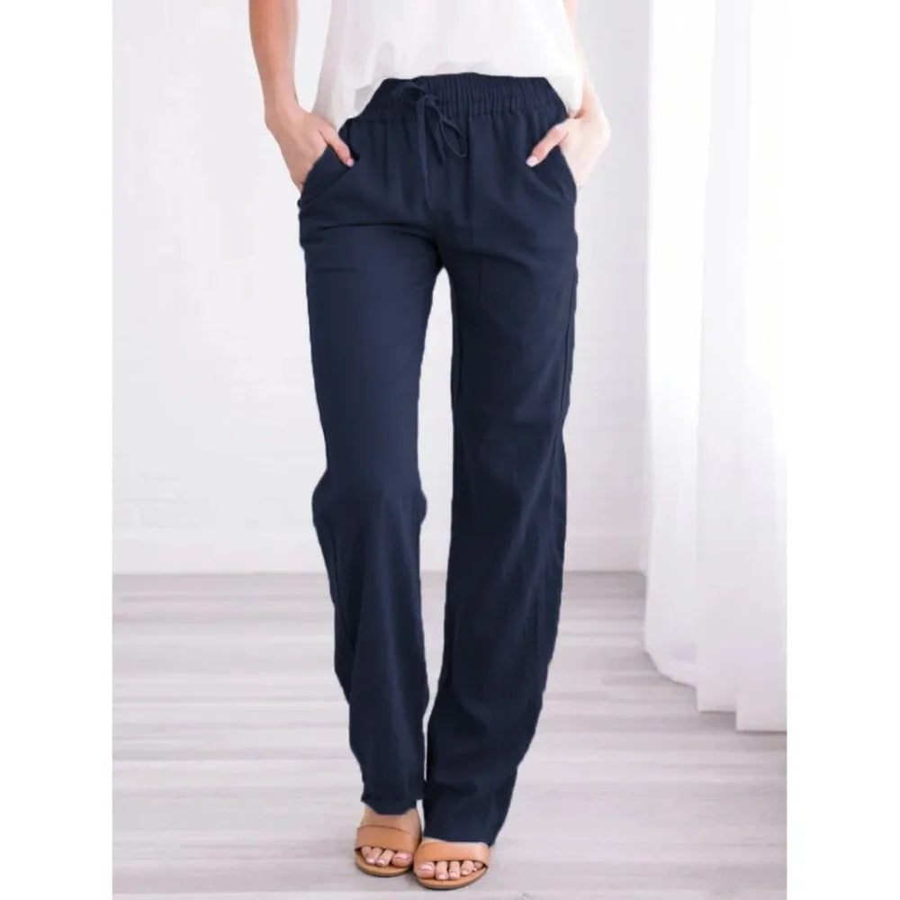 Linen Blend Casual Trousers – Breathable Loose Fit for Everyday Comfort — model wearing