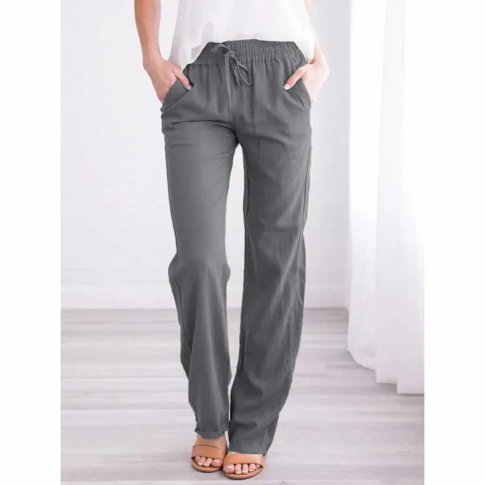 Linen Blend Casual Trousers – Breathable Loose Fit for Everyday Comfort — side view