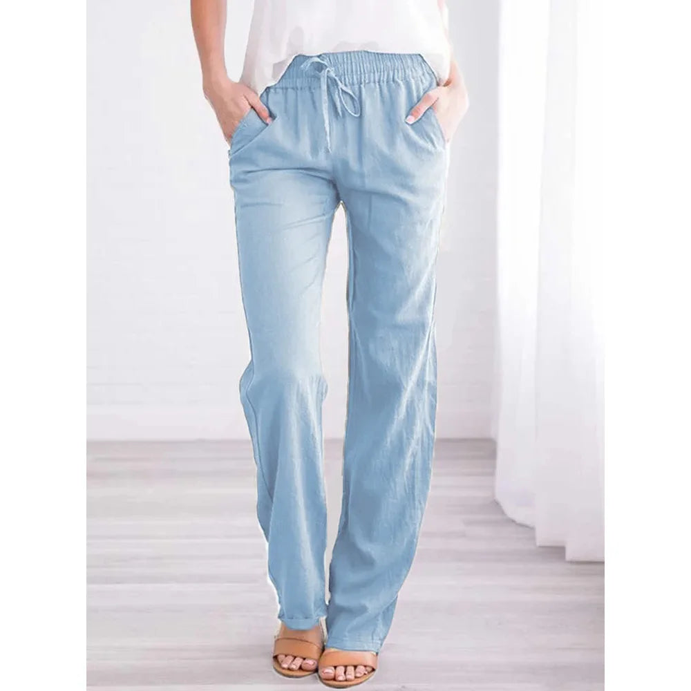 Linen Blend Casual Trousers – Breathable Loose Fit for Everyday Comfort