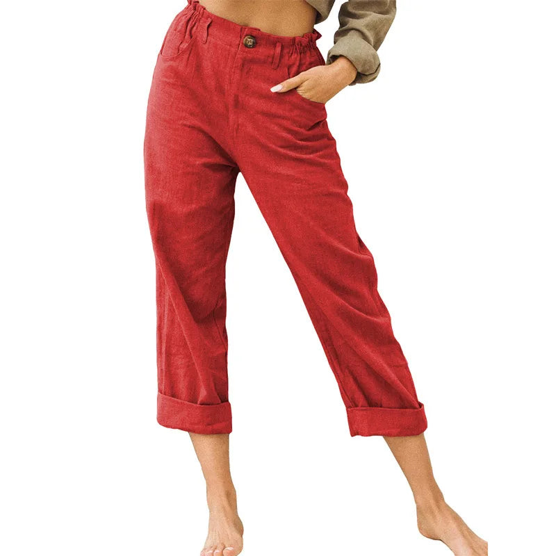 Linen Blend Cropped Pants – Breathable Casual Fit for Summer Outings — additional view